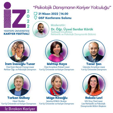 Panel: ''Psikolojik Danışmanın Kariyer Yolculuğu'', İrem İnanoğlu Tunar-Mehtap Kaya-Taner Şen-Tarkan Gülbay-Müge Kösoğlu-Rakela Levi-Moderatör: Dr. Öğr. Üyesi Serdar Körük